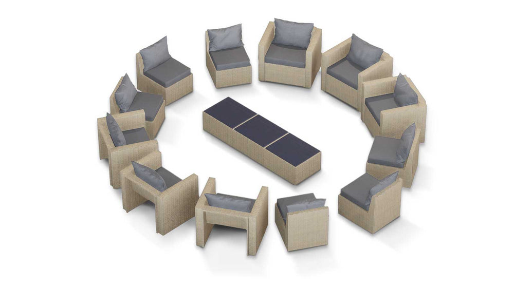 Beige Wicker / Grey Cushion::Gallery::Transformer Triple Outdoors Set - Beige Wicker with Grey Fabric Cushions