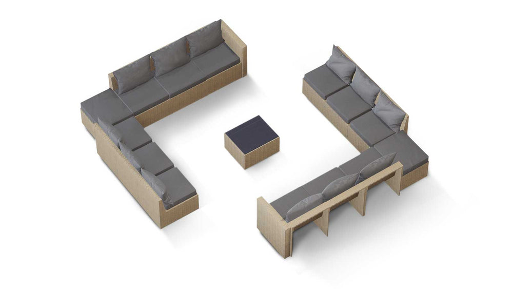 Beige Wicker / Grey Cushion::Gallery::Transformer Triple Outdoors Set - Beige Wicker with Grey Fabric Cushions