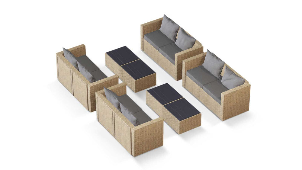 Beige Wicker / Grey Cushion::Gallery::Transformer Ultimate Outdoors Set - Beige Wicker with Grey Fabric Cushions