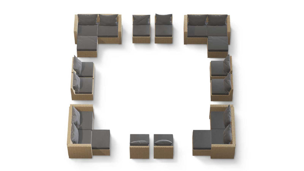 Beige Wicker / Grey Cushion::Gallery::Transformer Ultimate Outdoors Set - Beige Wicker with Grey Fabric Cushions