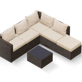 Brown Wicker / Beige Cushion::Gallery::Transformer Double Outdoors Set - Brown Wicker with Beige Fabric Cushions