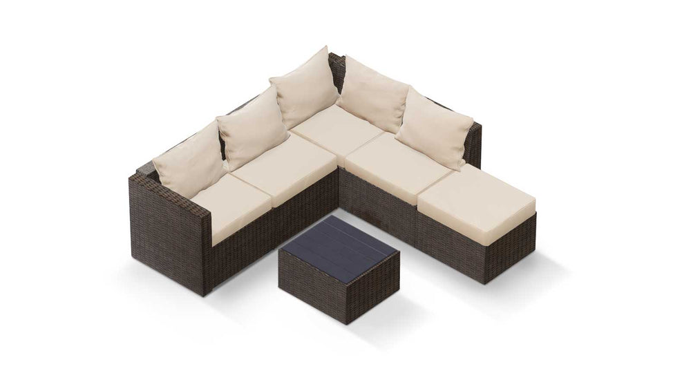 Brown Wicker / Beige Cushion::Gallery::Transformer Double Outdoors Set - Brown Wicker with Beige Fabric Cushions