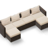 Brown Wicker / Beige Cushion::Gallery::Transformer Double Outdoors Set - Brown Wicker with Beige Fabric Cushions