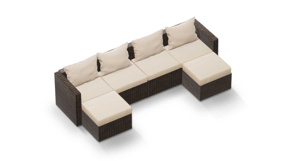 Brown Wicker / Beige Cushion::Gallery::Transformer Double Outdoors Set - Brown Wicker with Beige Fabric Cushions