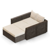 Brown Wicker / Beige Cushion::Gallery::Transformer Double Outdoors Set - Brown Wicker with Beige Fabric Cushions