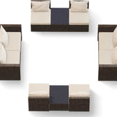 Brown Wicker / Beige Cushion::Gallery::Transformer Double Outdoors Set - Brown Wicker with Beige Fabric Cushions