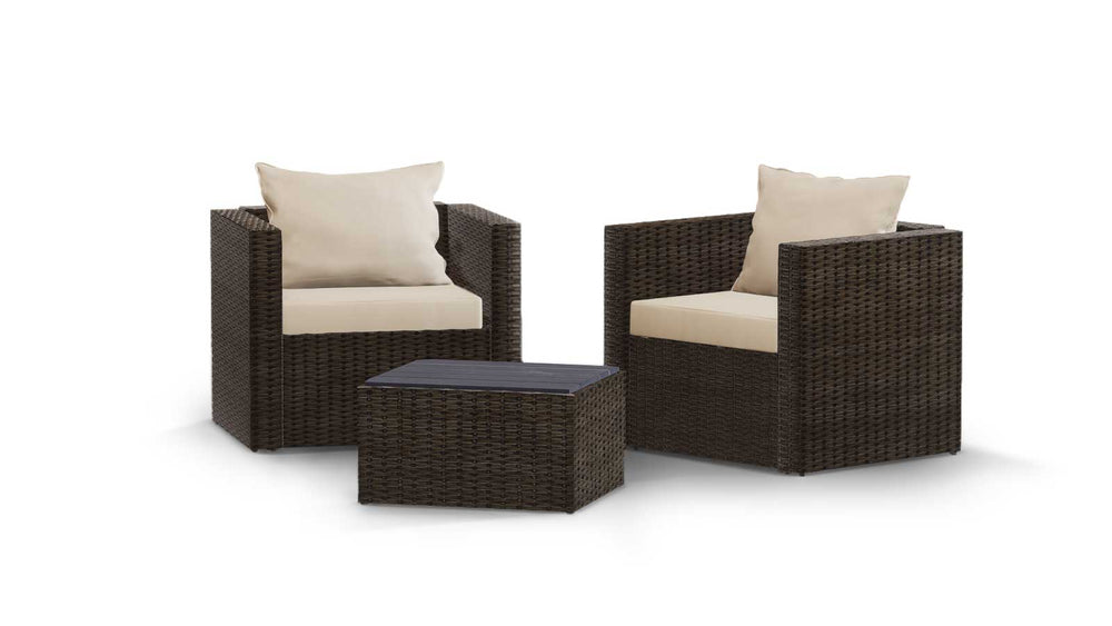 Brown Wicker / Beige Cushion::Gallery::Transformer Outdoors Set - Brown Wicker with Beige Fabric Cushions