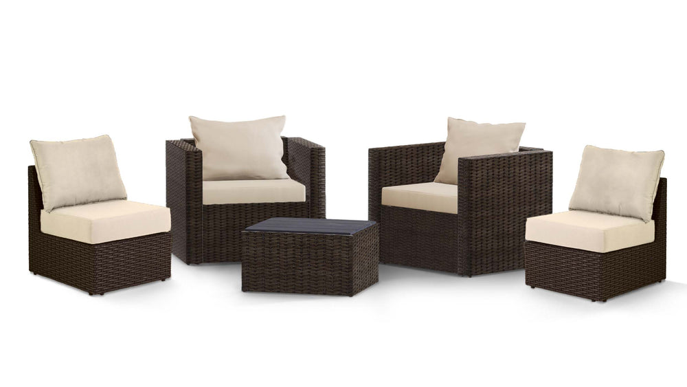 Brown Wicker / Beige Cushion::Gallery::Transformer Outdoors Set - Brown Wicker with Beige Fabric Cushions