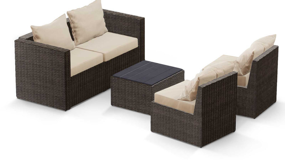 Brown Wicker / Beige Cushion::Gallery::Transformer Outdoors Set - Brown Wicker with Beige Fabric Cushions