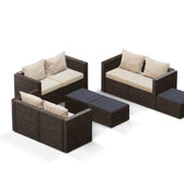 Brown Wicker / Beige Cushion::Gallery::Transformer Triple Outdoors Set - Brown Wicker with Beige Fabric Cushions