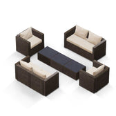 Brown Wicker / Beige Cushion::Gallery::Transformer Triple Outdoors Set - Brown Wicker with Beige Fabric Cushions