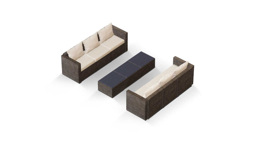 Brown Wicker / Beige Cushion::Gallery::Transformer Triple Outdoors Set - Brown Wicker with Beige Fabric Cushions