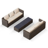 Brown Wicker / Beige Cushion::Gallery::Transformer Triple Outdoors Set - Brown Wicker with Beige Fabric Cushions