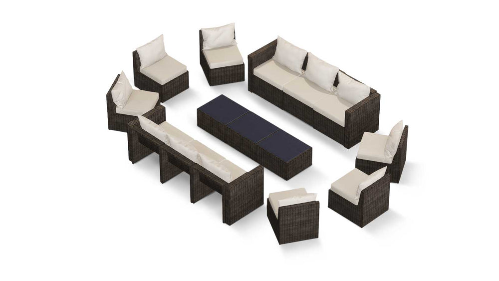 Brown Wicker / Beige Cushion::Gallery::Transformer Triple Outdoors Set - Brown Wicker with Beige Fabric Cushions