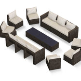 Brown Wicker / Beige Cushion::Gallery::Transformer Triple Outdoors Set - Brown Wicker with Beige Fabric Cushions