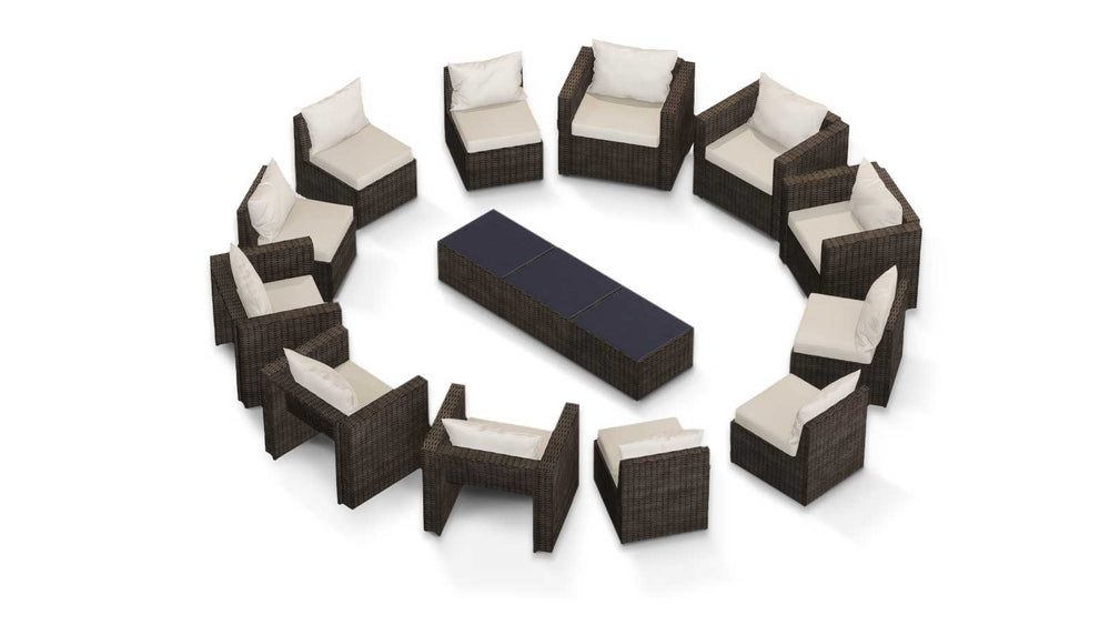 Brown Wicker / Beige Cushion::Gallery::Transformer Triple Outdoors Set - Brown Wicker with Beige Fabric Cushions