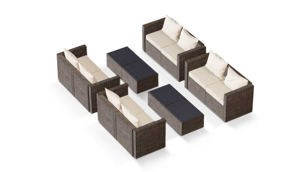 Brown Wicker / Beige Cushion::Gallery::Transformer Ultimate Outdoors Set - Brown Wicker with Beige Fabric Cushions