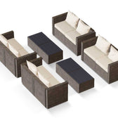 Brown Wicker / Beige Cushion::Gallery::Transformer Ultimate Outdoors Set - Brown Wicker with Beige Fabric Cushions