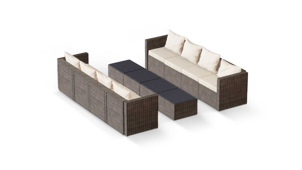 Brown Wicker / Beige Cushion::Gallery::Transformer Ultimate Outdoors Set - Brown Wicker with Beige Fabric Cushions