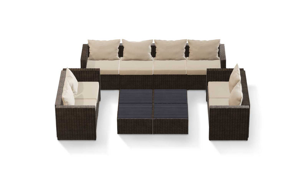 Brown Wicker / Beige Cushion::Gallery::Transformer Ultimate Outdoors Set - Brown Wicker with Beige Fabric Cushions