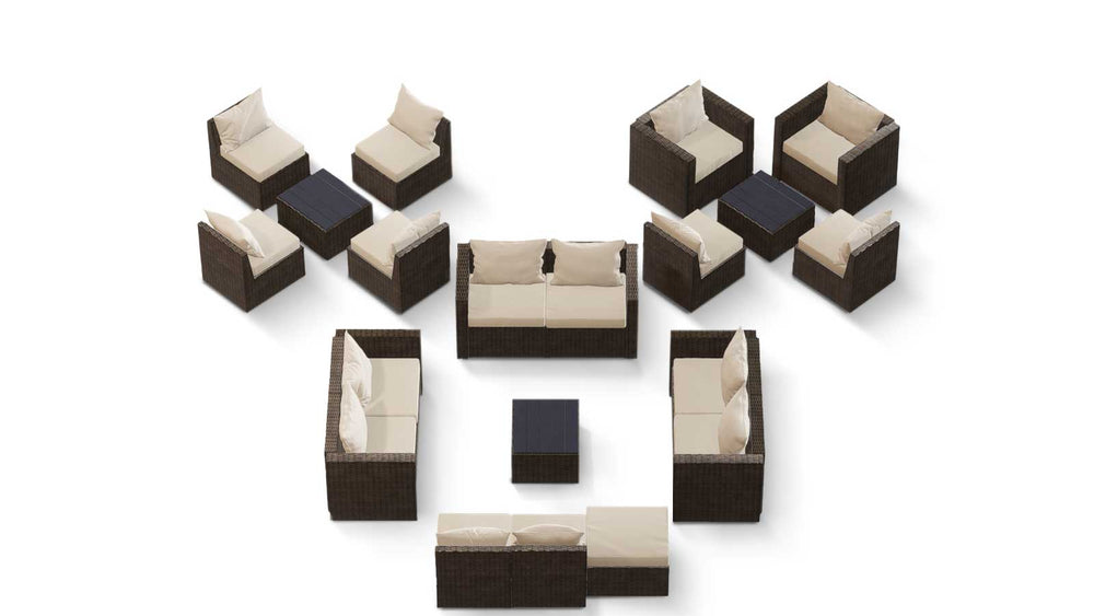 Brown Wicker / Beige Cushion::Gallery::Transformer Ultimate Outdoors Set - Brown Wicker with Beige Fabric Cushions