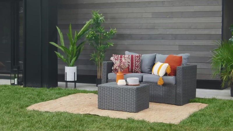 Beige Wicker / Beige Cushion::Gallery::Transformer Double Outdoors Set - Beige Wicker with Beige Fabric Cushions - How it Works Video