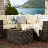 Brown Wicker / Beige Cushion::Gallery::Transformer Outdoors Set - Brown Wicker with Beige Fabric Cushions