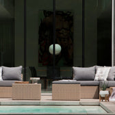 Beige Wicker / Grey Cushion::Gallery::Transformer Double Outdoors Set - Beige Wicker with Grey Fabric Cushions