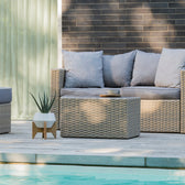 Beige Wicker / Grey Cushion::Gallery::Transformer Outdoors Set - Beige Wicker with Grey Fabric Cushions