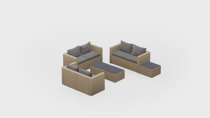 Beige Wicker / Grey Cushion::Gallery::Transformer Triple Outdoors Set - Beige Wicker with Grey Fabric Cushions - Configurations Video