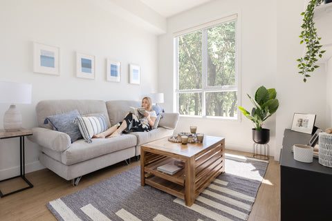 A woman sitting on a couch