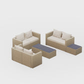 Beige Wicker / Beige Cushion::Gallery::Transformer Triple Outdoors Set - Beige Wicker with Beige Fabric Cushions - Configurations Video