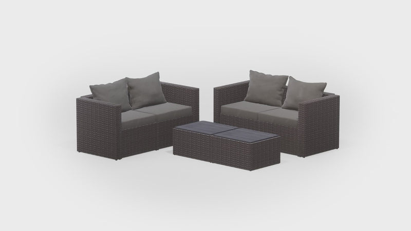 Grey Wicker / Grey Cushion::Gallery::Transformer Double Outdoors Set - Grey Wicker with Grey Fabric Cushions - Configurations Video