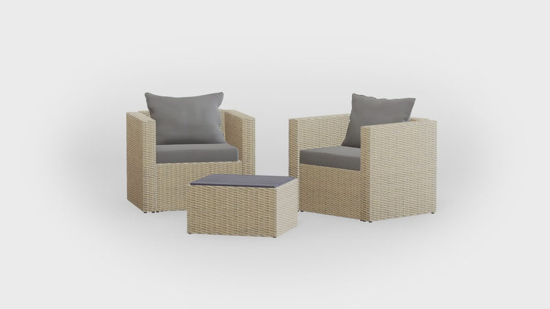 Beige Wicker / Grey Cushion::Gallery::Transformer Outdoors Set - Beige Wicker with Grey Fabric Cushions - Configuration Video