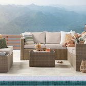 Beige Wicker / Beige Cushion::Gallery::Transformer Double Outdoors Set - Beige Wicker with Beige Fabric Cushions