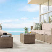 Beige Wicker / Beige Cushion::Gallery::Transformer Double Outdoors Set - Beige Wicker with Beige Fabric Cushions