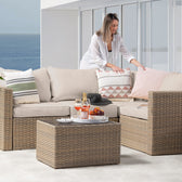 Beige Wicker / Beige Cushion::Gallery::Transformer Outdoors Set - Beige Wicker with Beige Fabric Cushions