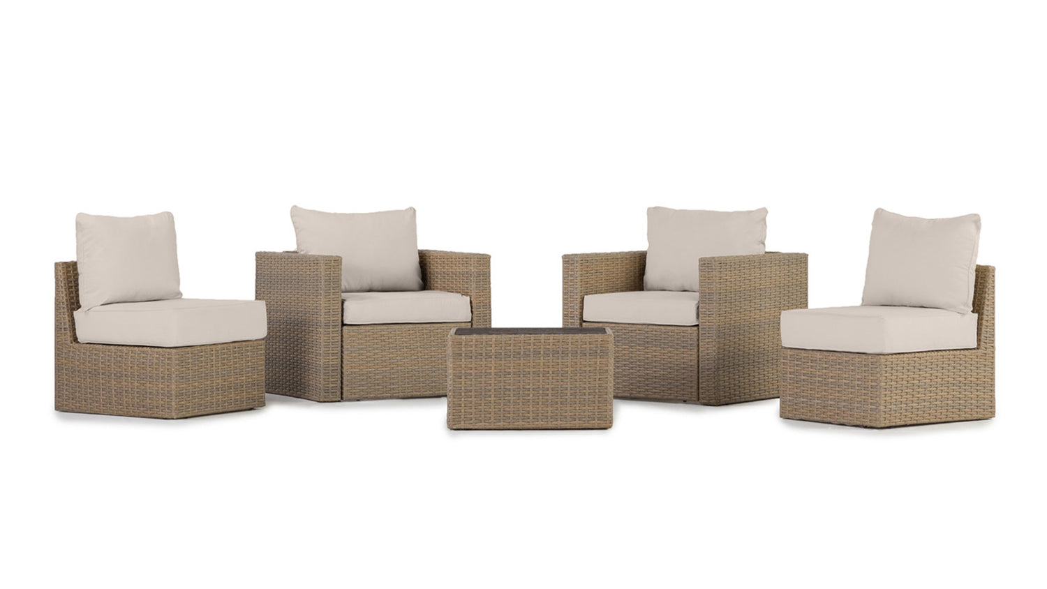 Beige Wicker / Beige Cushion::Gallery::Transformer Outdoors Set - Beige Wicker with Beige Fabric Cushions