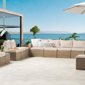 Beige Wicker / Beige Cushion::Gallery::Transformer Ultimate Outdoors Set - Beige Wicker with Beige Fabric Cushions