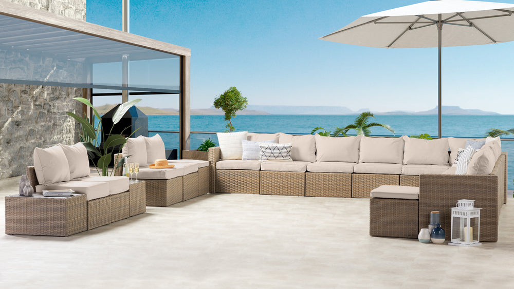 Beige Wicker / Beige Cushion::Gallery::Transformer Ultimate Outdoors Set - Beige Wicker with Beige Fabric Cushions