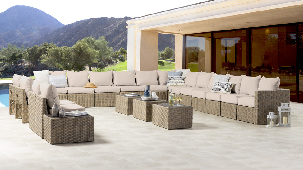 Beige Wicker / Beige Cushion::Gallery::Transformer Ultimate Outdoors Set - Beige Wicker with Beige Fabric Cushions