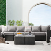 Grey Wicker / Grey Cushion::Gallery::Transformer Double Outdoors Set - Grey Wicker with Grey Fabric Cushions