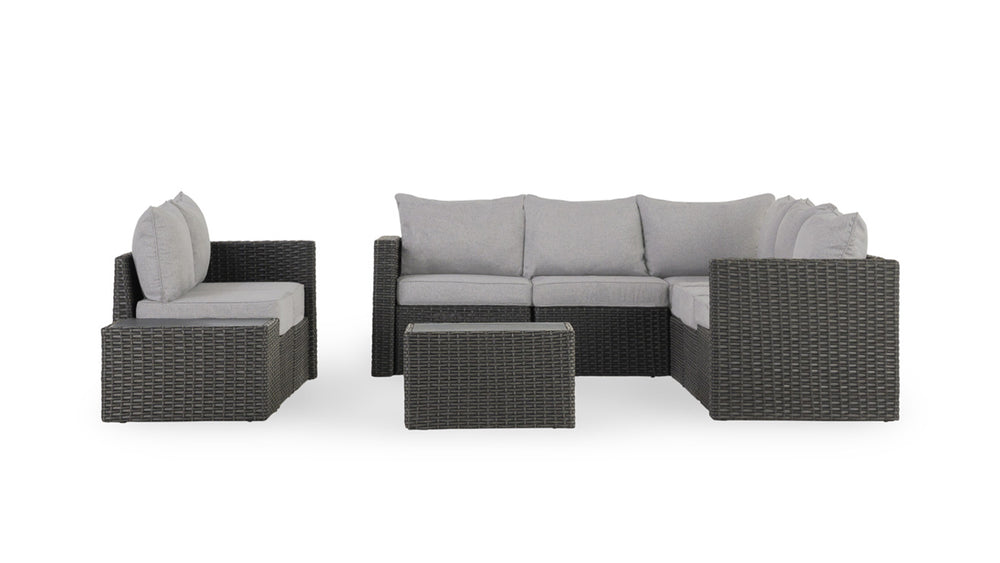 Grey Wicker / Grey Cushion::Gallery::Transformer Double Outdoors Set - Grey Wicker with Grey Fabric Cushions