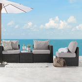 Grey Wicker / Grey Cushion::Gallery::Transformer Outdoors Set - Grey Wicker with Grey Fabric Cushions