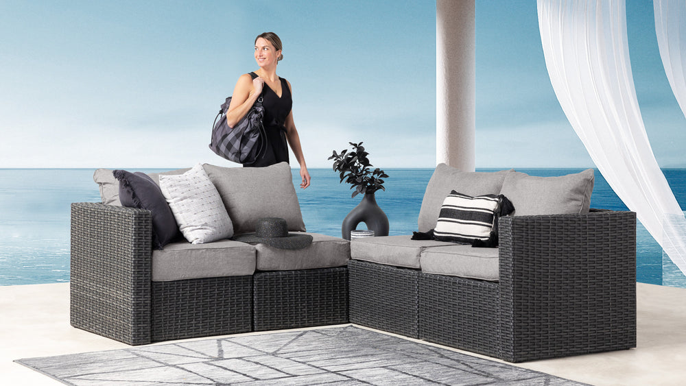 Grey Wicker / Grey Cushion::Gallery::Transformer Outdoors Set - Grey Wicker with Grey Fabric Cushions