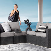 Grey Wicker / Grey Cushion::Gallery::Transformer Outdoors Set - Grey Wicker with Grey Fabric Cushions