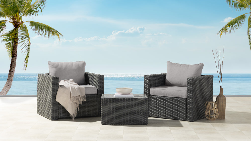 Grey Wicker / Grey Cushion::Gallery::Transformer Outdoors Set - Grey Wicker with Grey Fabric Cushions