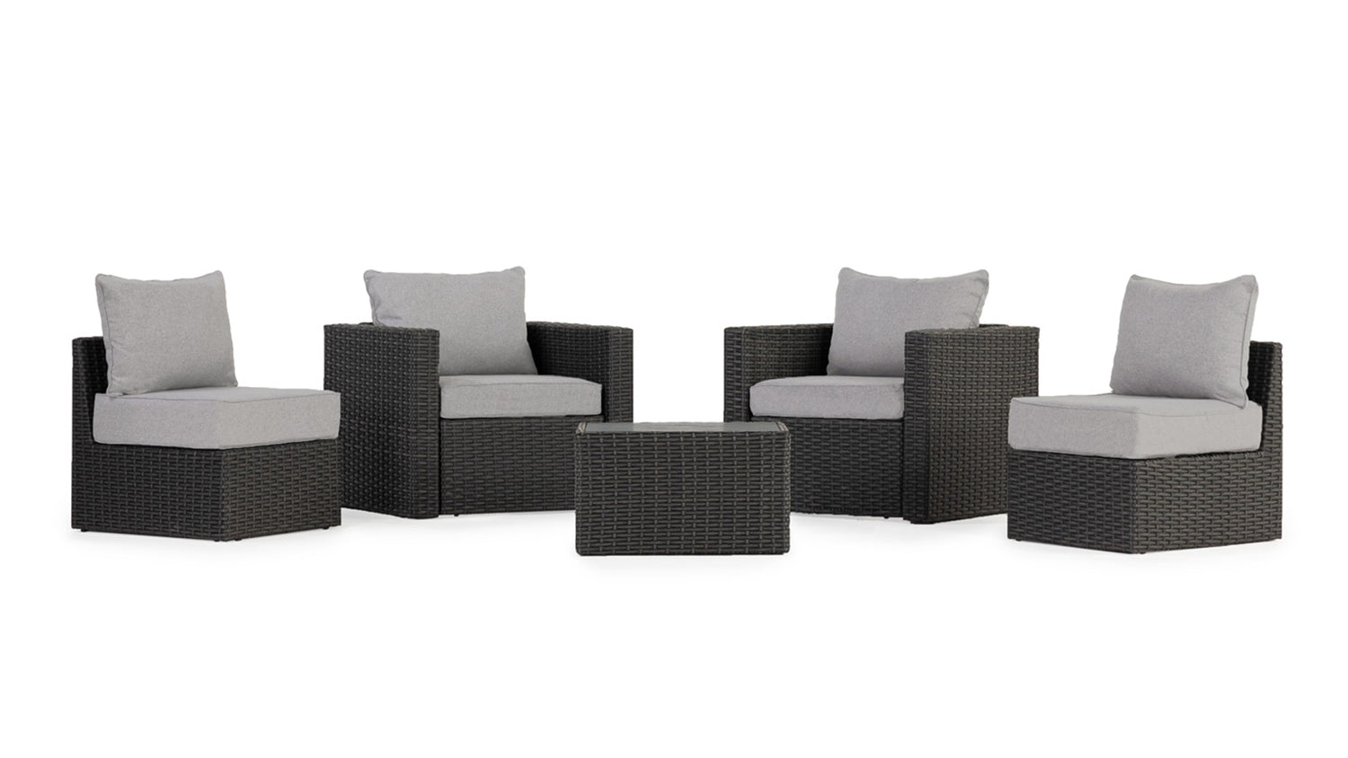 Grey Wicker / Grey Cushion::Gallery::Transformer Outdoors Set - Grey Wicker with Grey Fabric Cushions