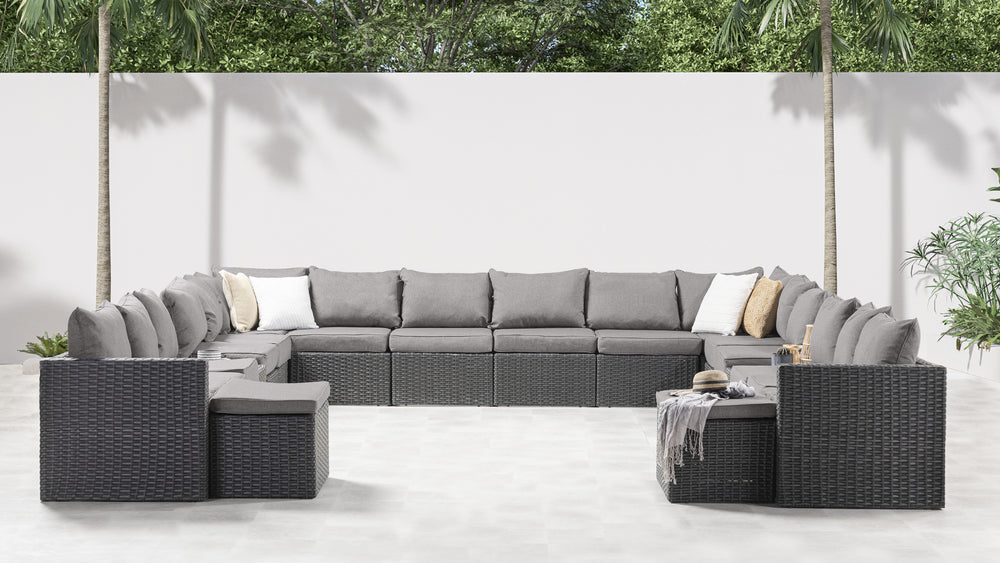 Grey Wicker / Grey Cushion::Gallery::Transformer Ultimate Outdoors Set - Grey Wicker with Grey Fabric Cushions