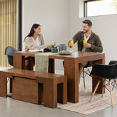 American Walnut::Gallery::Expanded American Walnut Transformer Table Shown with Bench